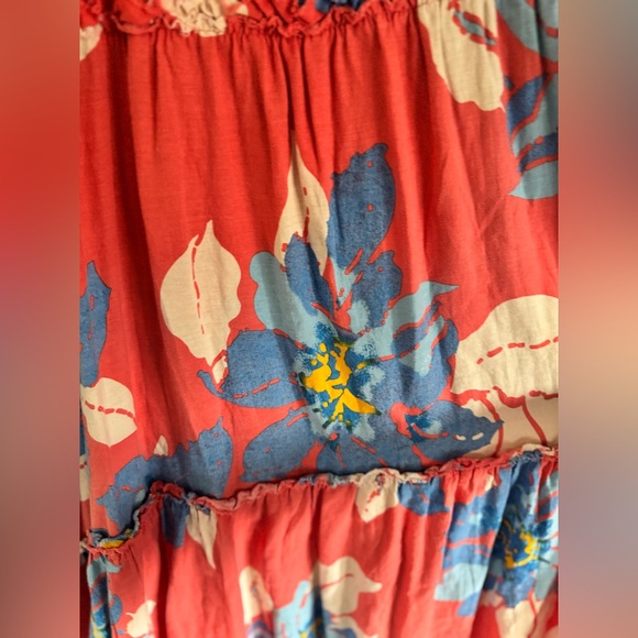 Free People Moonshine Sleeveless Tiered Midi Dress Coral Blue Floral XL Summer - Picture 10 of 12